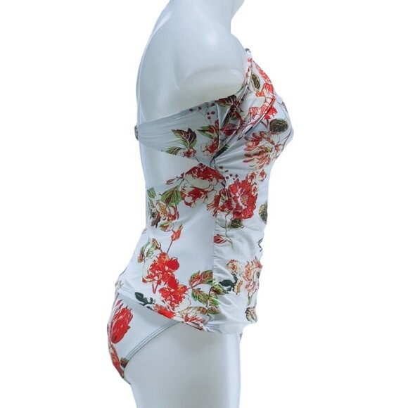 RACHEL ROY Women's 2 Piece Swimsuit Nylon Spandex White Floral Red Size S - Picture 3 of 11